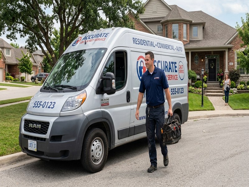 Locksmith technician arriving at a residential property